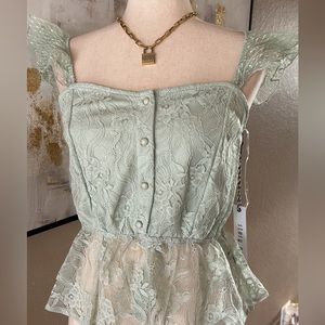 Last Medium Gorgeous Sage lace peplum top